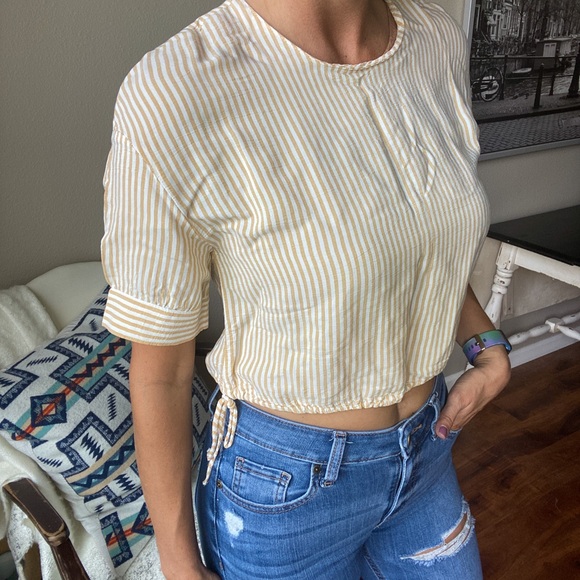 Zara Tops - Zara Yellow Striped Side Tie Crop Top